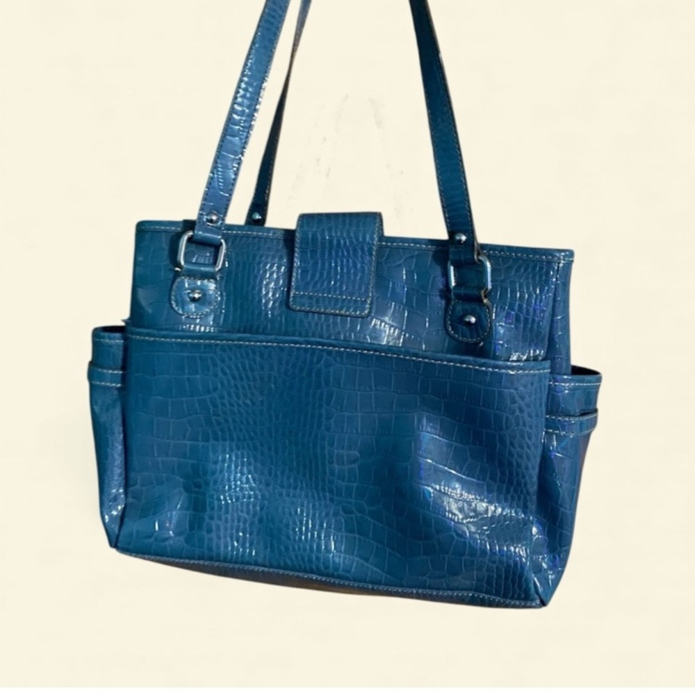 Liz Claiborne Croc-Embossed Blue Tote - Picture 3 of 8